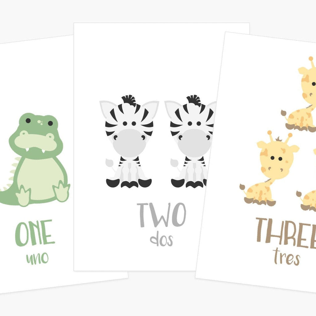 Animal Counting Flashcards | Bilingual English & Spanish Number Cards for Toddlers