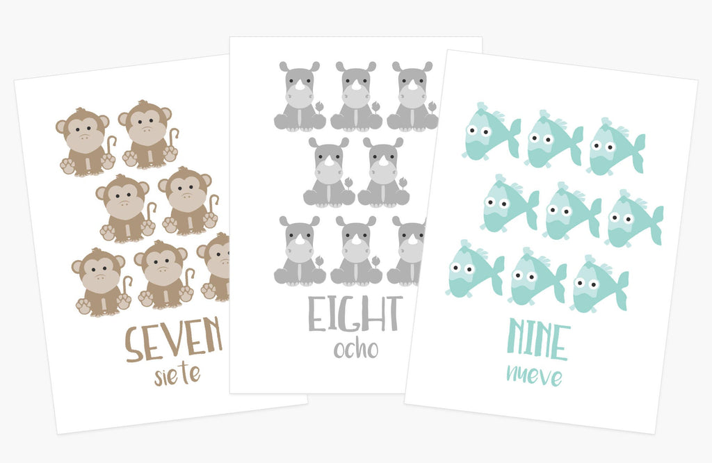Animal Counting Flashcards | Bilingual English & Spanish Number Cards for Toddlers
