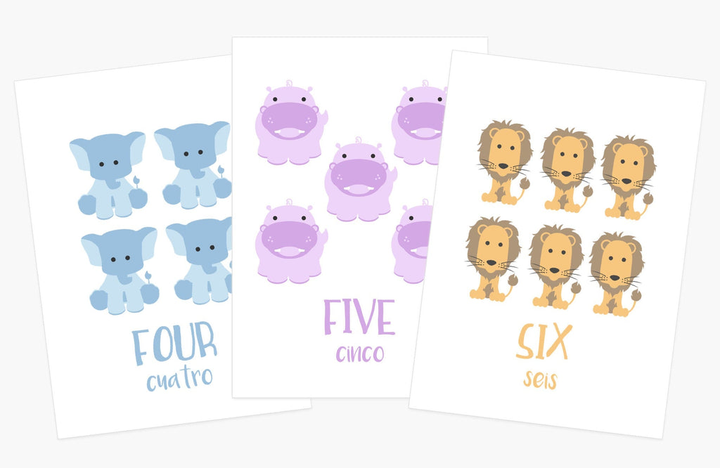Animal Counting Flashcards | Bilingual English & Spanish Number Cards for Toddlers